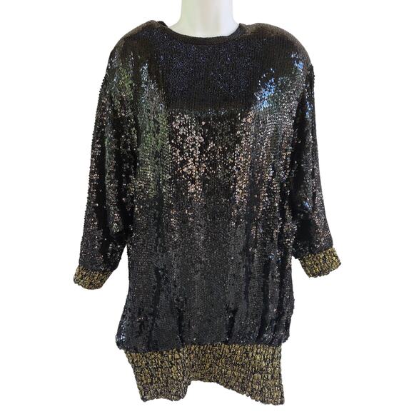 Lillie Rubin Sequin Bubble Dress 80s Black Gold sz Small - Picture 3 of 16